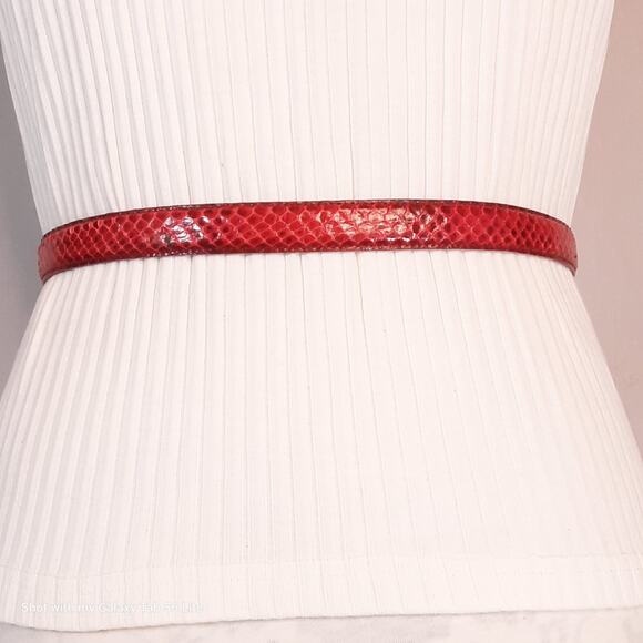 Distressed Genuine Reptile Skinny Belt Womens Medium Burnished Red - Picture 3 of 11